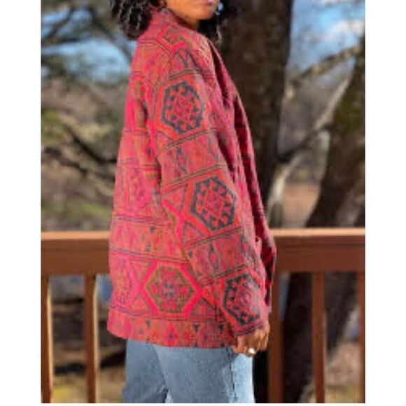 Vintage Chico’s Tapestry Jacket Aztec Southwestern Tribal Boho 100% Cotton - Picture 2 of 8